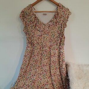 Luna 3x ditzy floral midi dress with rufled collar